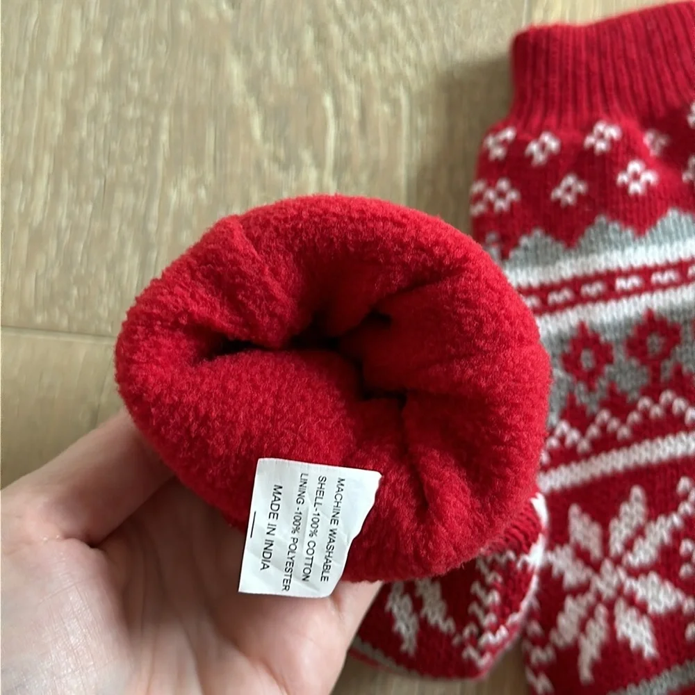 Red White Grey Fair Isle Mittens Gloves